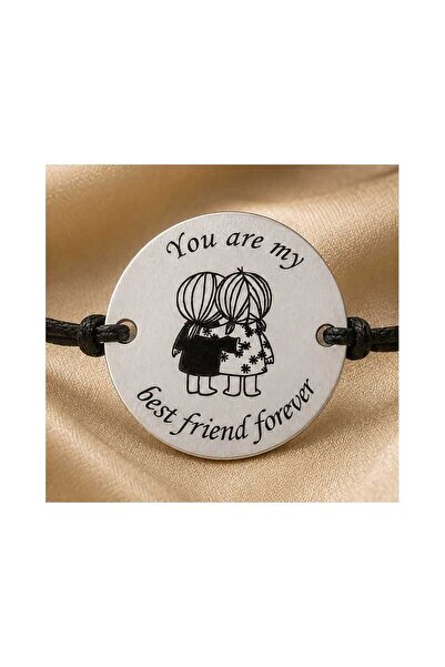 Simoshop Bratara cu snur reglabil si banut din Argint 925 - Best Friend Forever