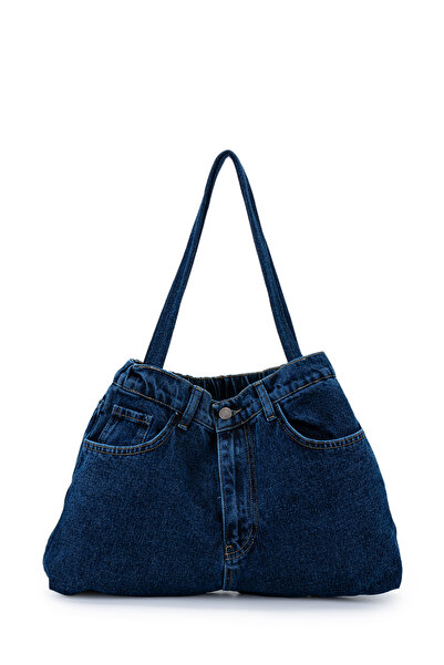 minebag Denim Women's Shoulder Bag with Zipper and Button Detail Harmony Navy...