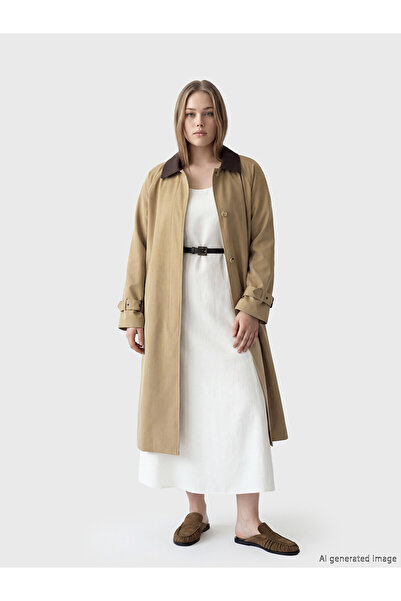 LC Waikiki Ozmarka New Season Contrast Collar Oversize Women's Trench Coat