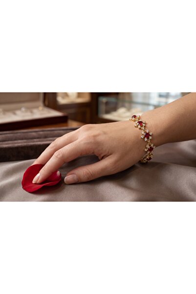robel Elegant Bracelet with Red stone Floral Accents