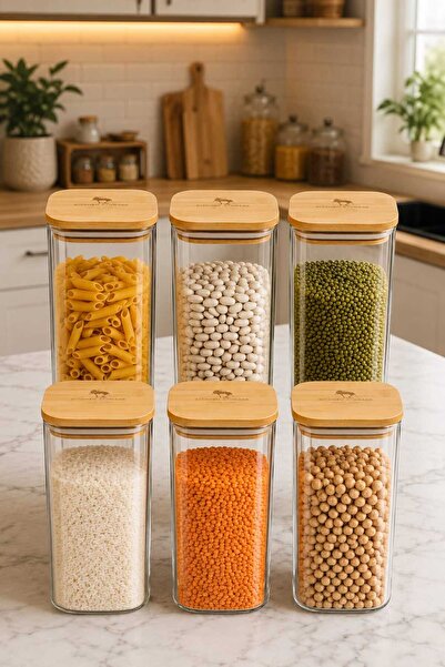 RASHA COLLECTION Set of 6 2200 ml Glass Food Storage Containers with Bamboo Lids