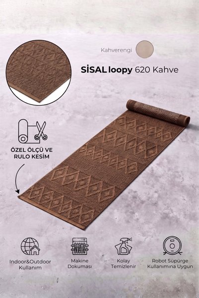 Anatolian Carpet Store Sisal Dokuma Hav Vermez, Leke Tutmaz, Robot Süpürgeye Uygun Modern Kahve Halı