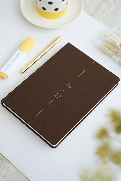 Matt Notebook 2026-2027 A5 Linen Academic Planner 15X21 cm - 17 Months Brown