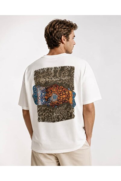 CANMODA Μπλουζάκι Unisex Λευκό Oversize Ethnic με σχέδιο αλόγου με την επιγρα...