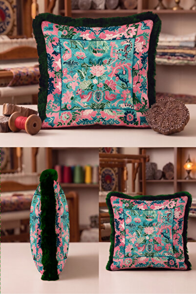 Evimde Bambaşka Tropical Floral Exotic Fringe Pillowcase-Authentic Flamingo T...