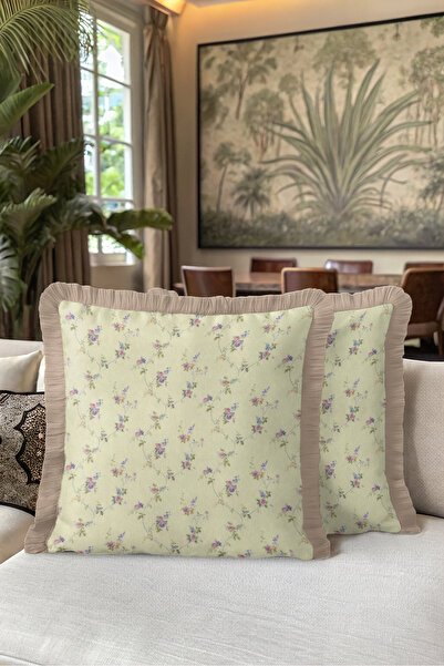 Evimde Bambaşka Floral Vintage Romantic Fringed Pillowcase - Pastel Spring Ye...