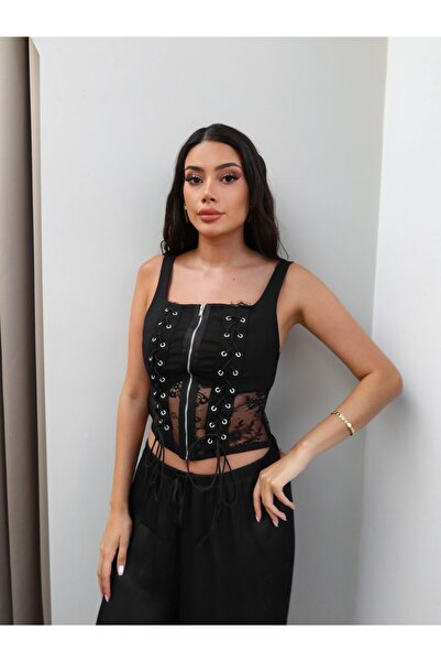 ESRAHELVACI Eyelet Detail Lace Corset Blouse