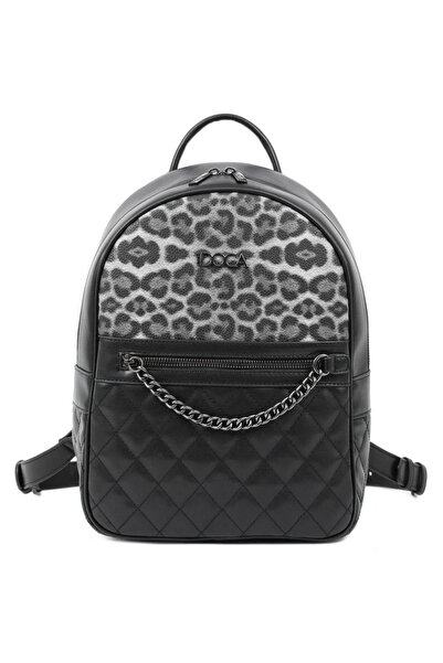 DOCA Γυναικείο μαύρο σακίδιο πλάτης με animal print 23007