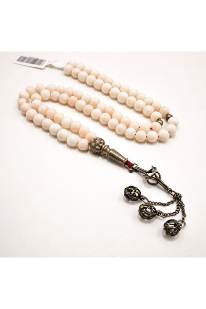 Generic White Coral & Silver Rosary 75 Beads 7x6.5mm Cream Ivory Prayer Beads...