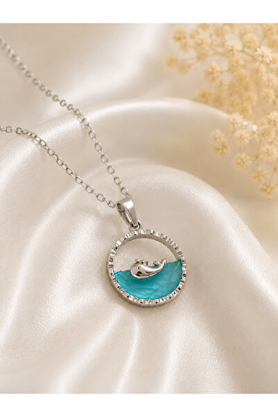 U&Gi Moda 316L Steel Women's Necklace with Dolphin Figure and Glass Effect – ...
