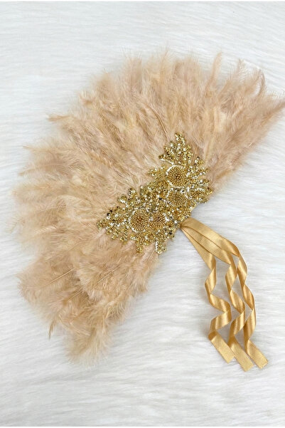 ZEYMERADE Gold Bridal Fan, Shimmering Vip Laced Henna Fan, Bridesmaid Circumc...