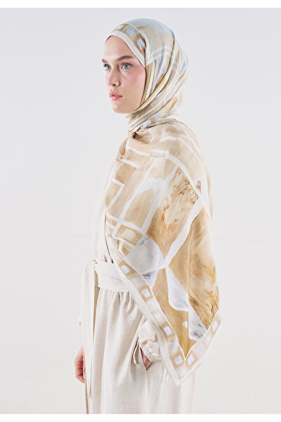 Freshscarfs Abstract Blocks Pattern Hemp Viscose Shawl Sand