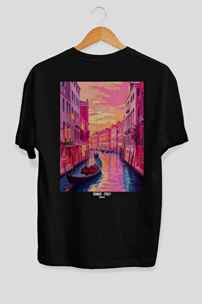 Ankhises Venecija Italija Crna Oversize Country City Majica sa zadnjim printo...