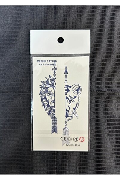 Tattoo Geçici Dövme (M) - Erkek & Dişi Aslan Couple 1 Ay Kalıcı geçici Dövme