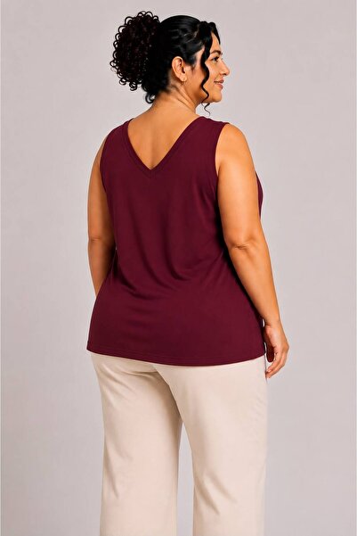 Gülmina Moda Women's Viscose Front Back V-Neck Plus Size Undershirt