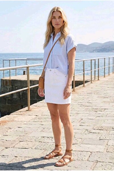 kleshus Eleanor Women's White, No Slits, 45 cm High Waist, Lycra Mini-Short D...
