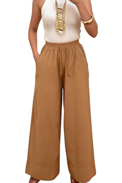 SUMEF Women's 100% Cotton Wide-Leg Pants with Elastic Waist