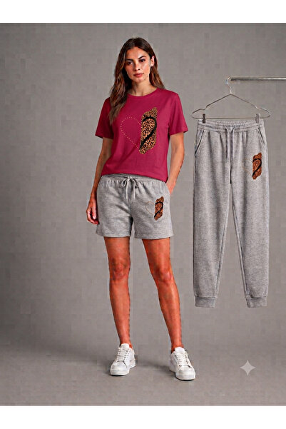CLOTHES33 تي شيرت وشورت رياضي، طقم من 3 قطع، رفيع، صيفي، مقاوم للعرق، مطبوع ع...