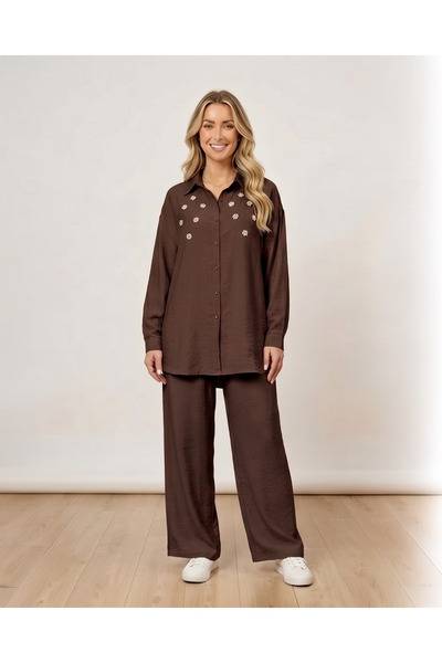 Marvella By Rasha Summer Stone-Embellished Shirt & Pants Set