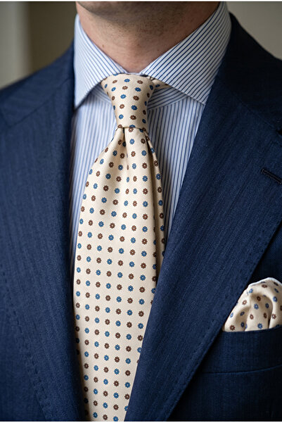 CROATE Milano Pattern Ecru Tencel Textured Premium Men's Tie Silk Touch Itali...
