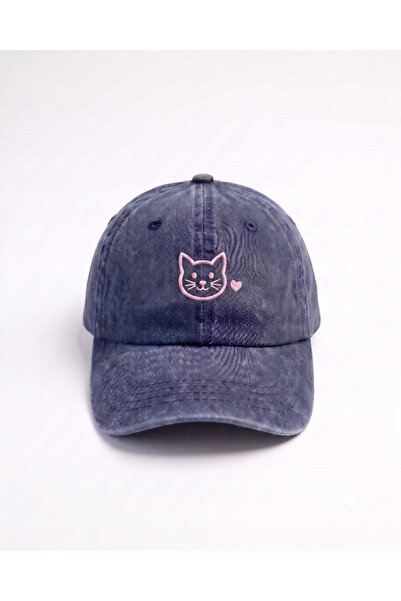 Tresore Minimal Cat Embroidered Hat / Minimal Cat Pink Embroidered Hat Baseba...