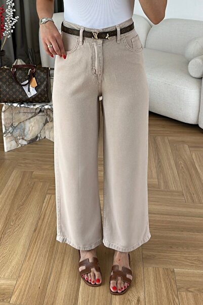 Suziş Beige 100% Cotton Soft Textured Jeans Pants 4S1026 Comes Without a Belt