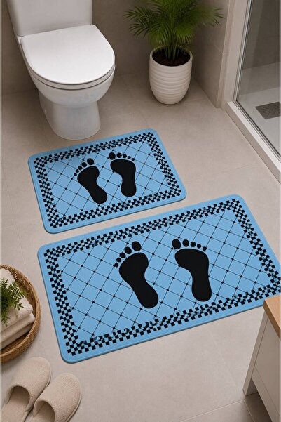 GNL HOME Foot Patterned Patterned 60 X 100 - 40 X 60 Non-Slip Base Washable D...