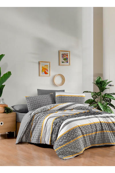 Empressco Soft Cotton Double Duvet Cover Set, Yellow Detailed, Stylish and Co...