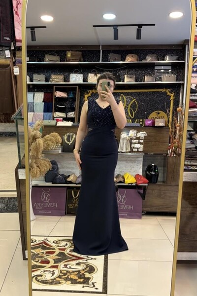 HÜMEYRA BUTİK Sequin Crepe Fishnet Evening Dress