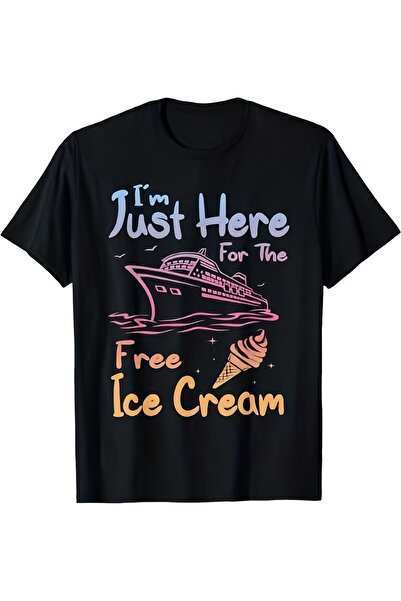 LİNA06 تي شيرت رجالي بطبعة "I'm Just Here For The Free Ice Cream Family" - تي...