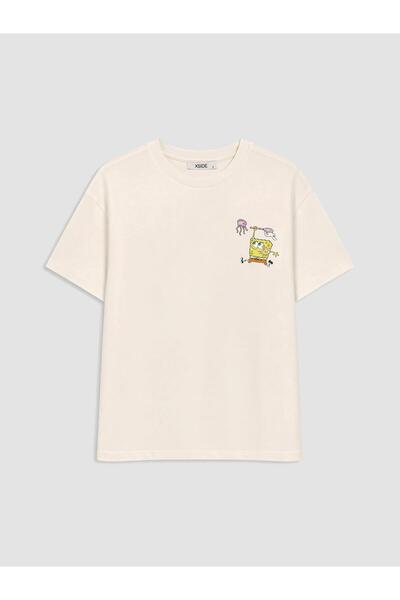 LC Waikiki Beige Spongebob Printed 100% Cotton Women's T-Shirt
