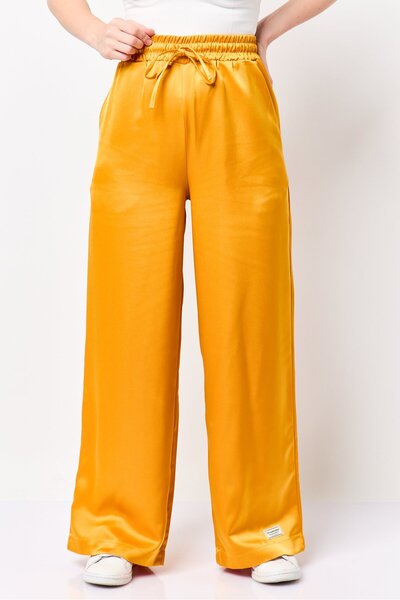 The Giving Movement Women Regular Fit Plain Wide Leg Pants, Mustard
