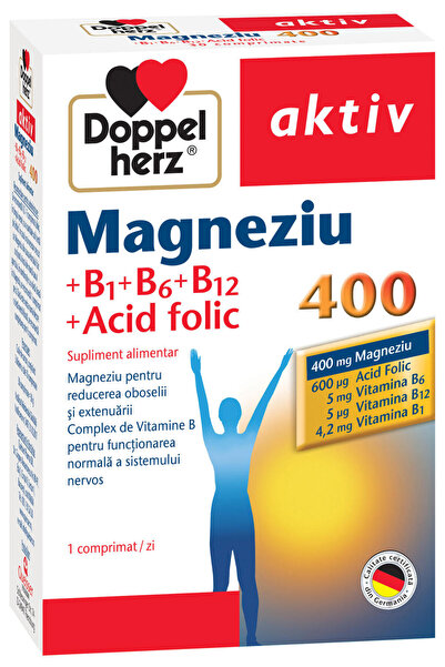 doppel herz Magneziu 400mg + Vitaminele B1, B6, B12 si Acid Folic Aktiv 30cpr