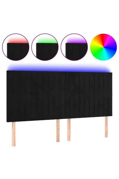 vidaxl Tăblie de pat cu LED, negru, 200x5x118/128 cm, catifea