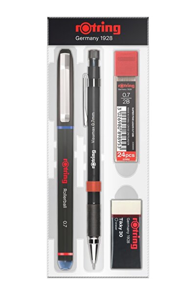 Rotring مجموعة أدوات مكتبية فيسوماكس رولر + فيرساتيل 0.7 + مين + ممحاة زرقاء