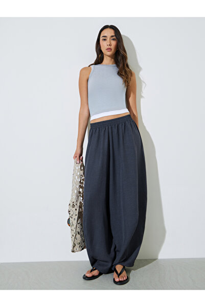 Styli Charcoal Oversized Pants With Elastic Waist
