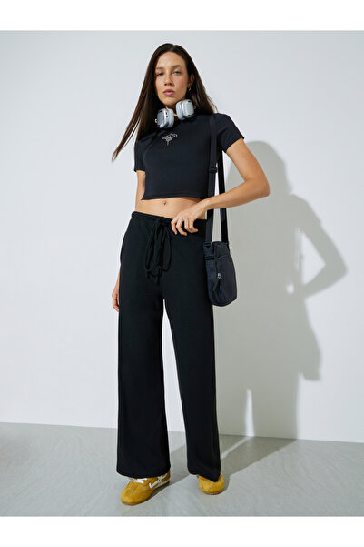 Styli Black Wide Leg Pants With Side Pocket