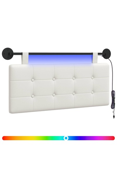 vidaxl Tăblie de pat suspendată Cu lumină LED Alb Piele artificială
