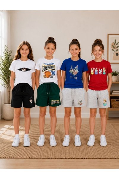armicem Armikids Girls' 4-Piece Summer Shorts Set Multi-Color Printed Set