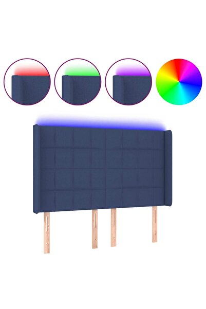 vidaxl Tăblie de pat cu LED, albastru, 147x16x118/128 cm, textil