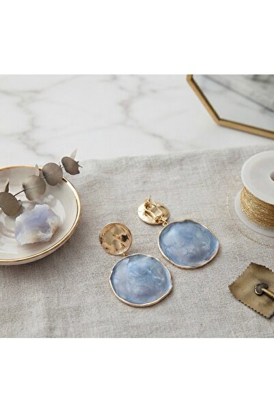 DAZLİNGACCESSORY Gold Color Blue Look Round Dangle Earrings