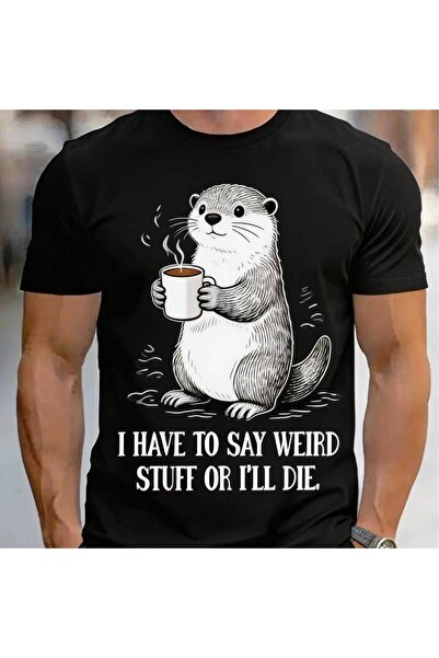 212Wear Cute Otter Coffee Funny Text Print Short Sleeve T-Shirt, Plus Size Lo...