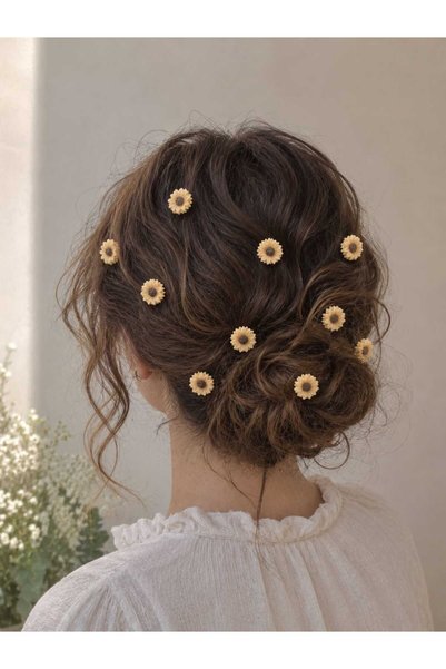 Efna Store Sunflower Model Yellow Color 10-Piece Hair Earrings, Charm