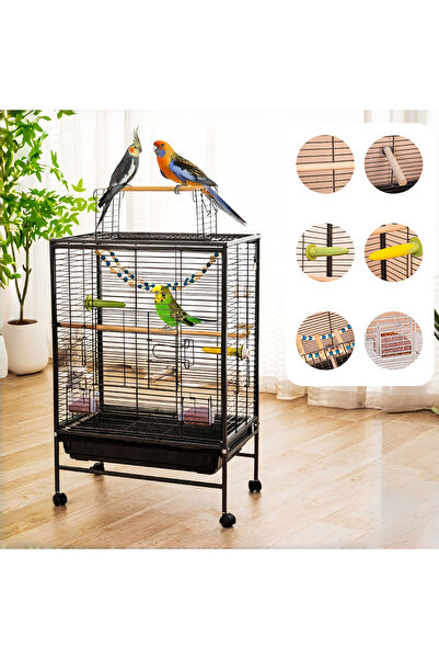 KidLe Open Top Standing Bird Cage with Slide-Out Tray with Wheels Birds House