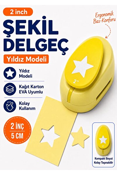 OFİSİNN Şekilli Mega Boy Delgeç/Şekilgeç 5 cm Yıldız Sarı