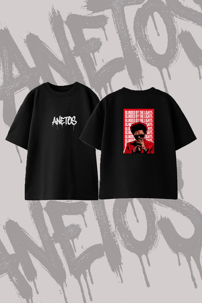 Anetos The Weeknd Blinding Lights_1 Design Back Printed Cotton Black Oversize...