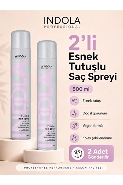 Indola Strong Lacquer Esnek Tutuşlu Saç Spreyi 500ml (2 Adet)