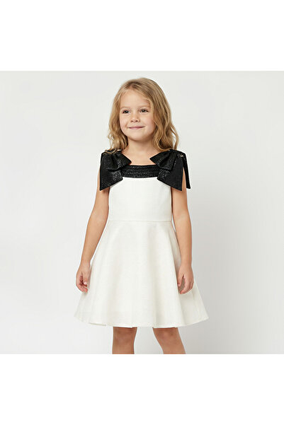 Juniors Square Neck Sleeveless Dress with Bow Accent