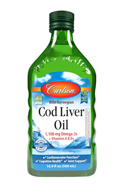 Carlson Cod Liver Oil, 1100 mg Omega-3s, Wild-Caught Norwegian Arctic Cod-Liv...