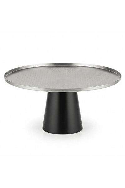 AKDC Luhpar Black Wooden Footed Brushed Silver Stainless Steel Cake Stand - 1...